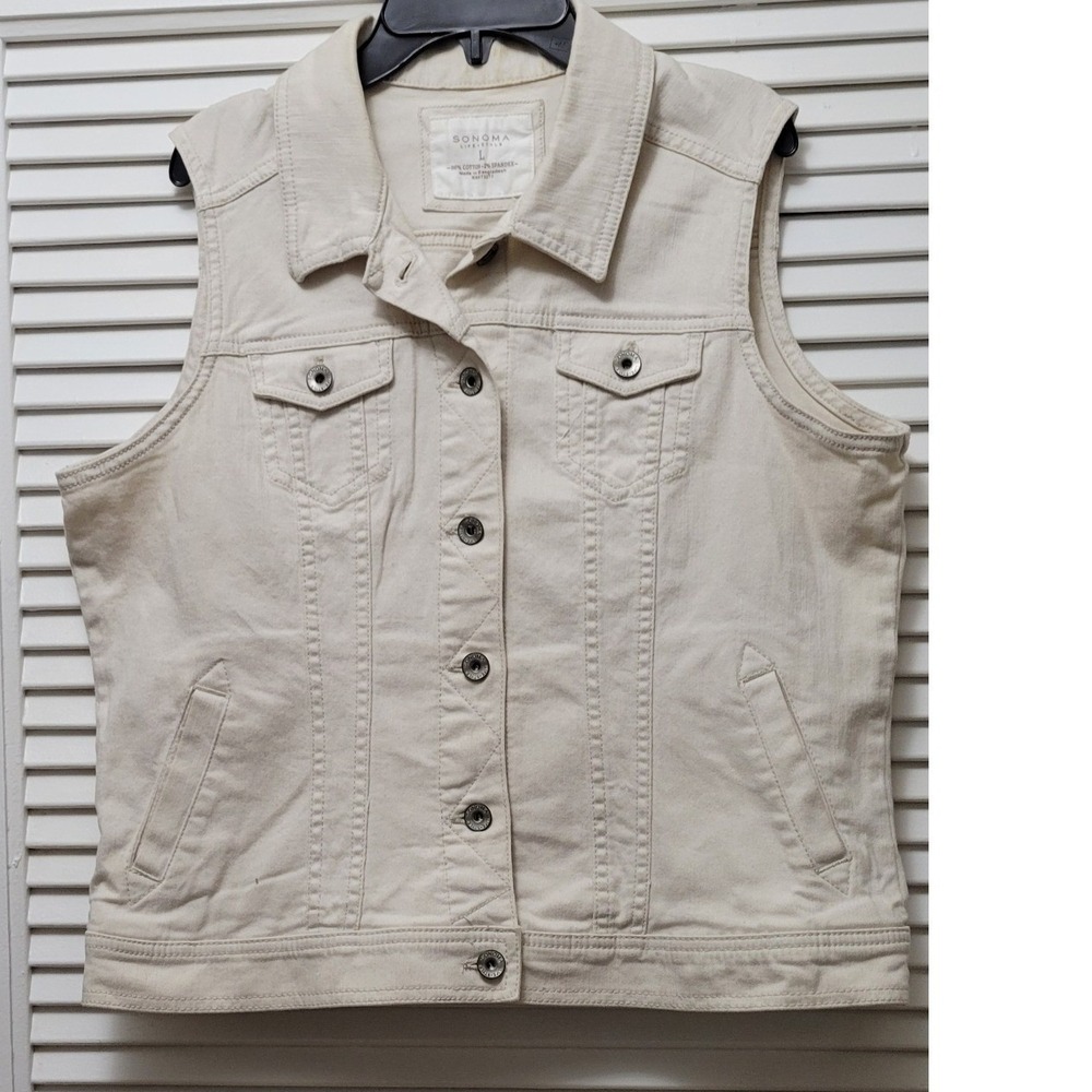 Western Denim layer Vest Off White Button  womans Size L Sonoma country Style